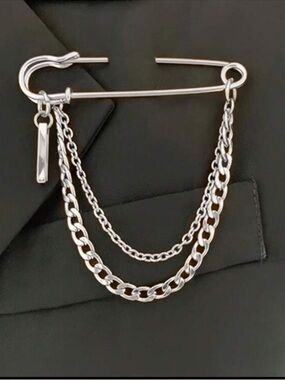 Silver-Tone Double Chain Safety Pin Brooch